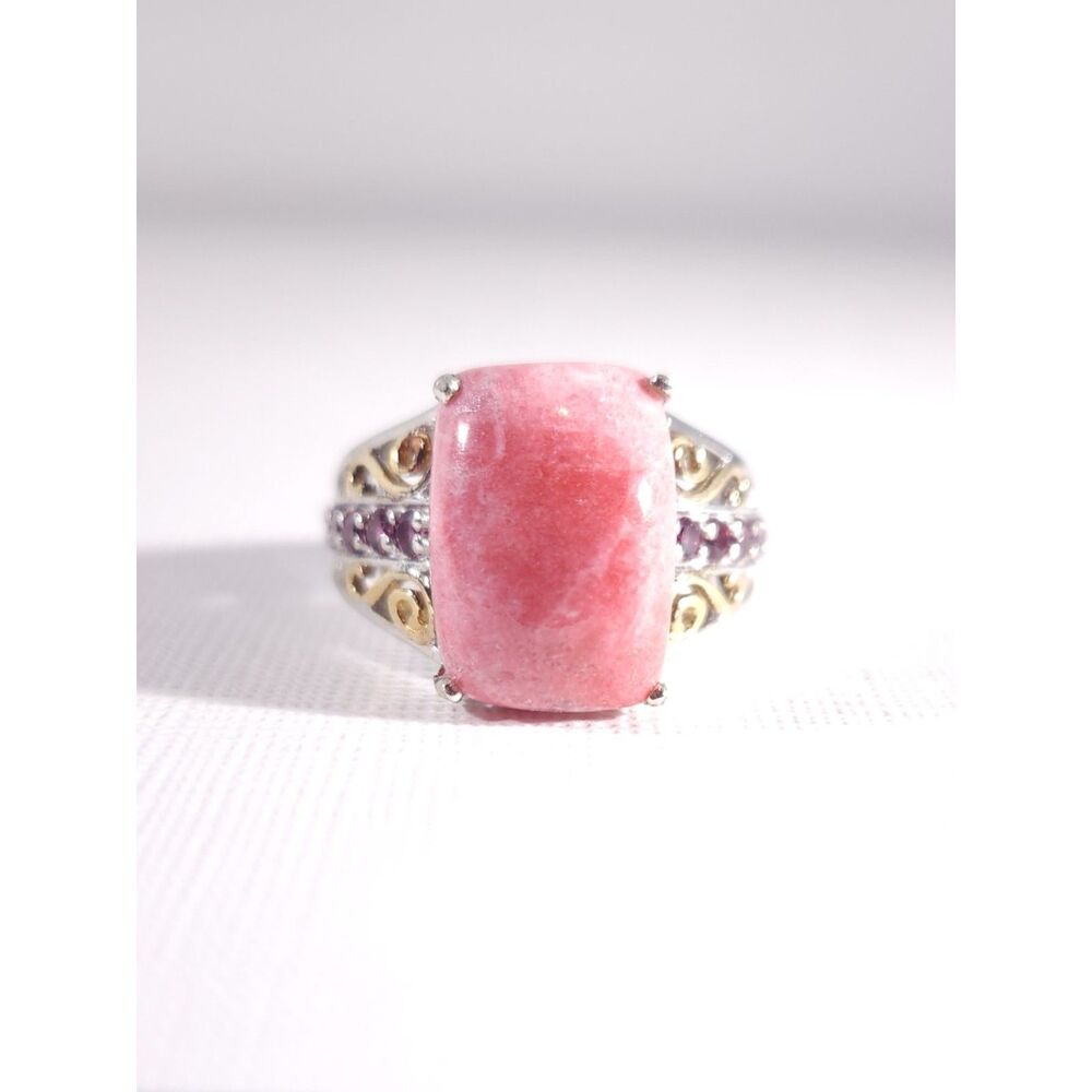 Thulite and Garnet 14k YG Accents Platinum over Sterling Silver
